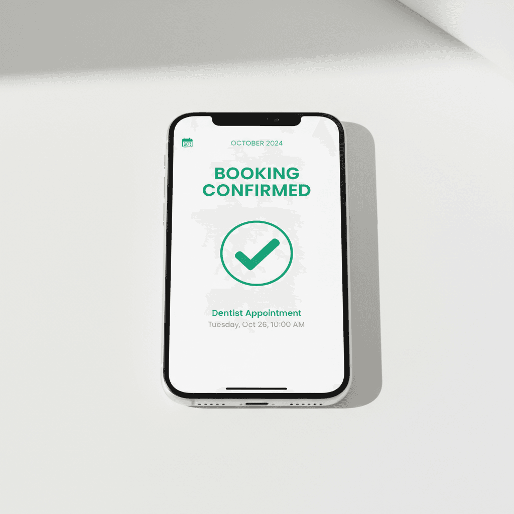 Smartphone showing calendar booking confirmation