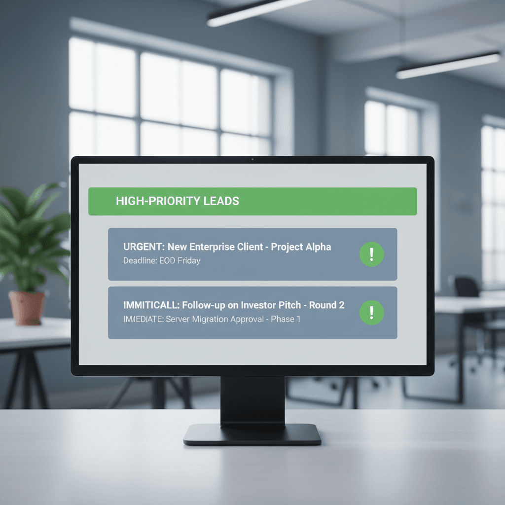Desktop monitor showing filtered lead dashboard