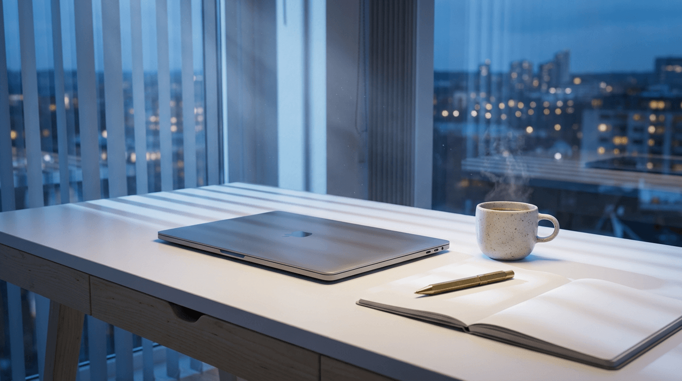 Laptop showing active AI chat at night in office